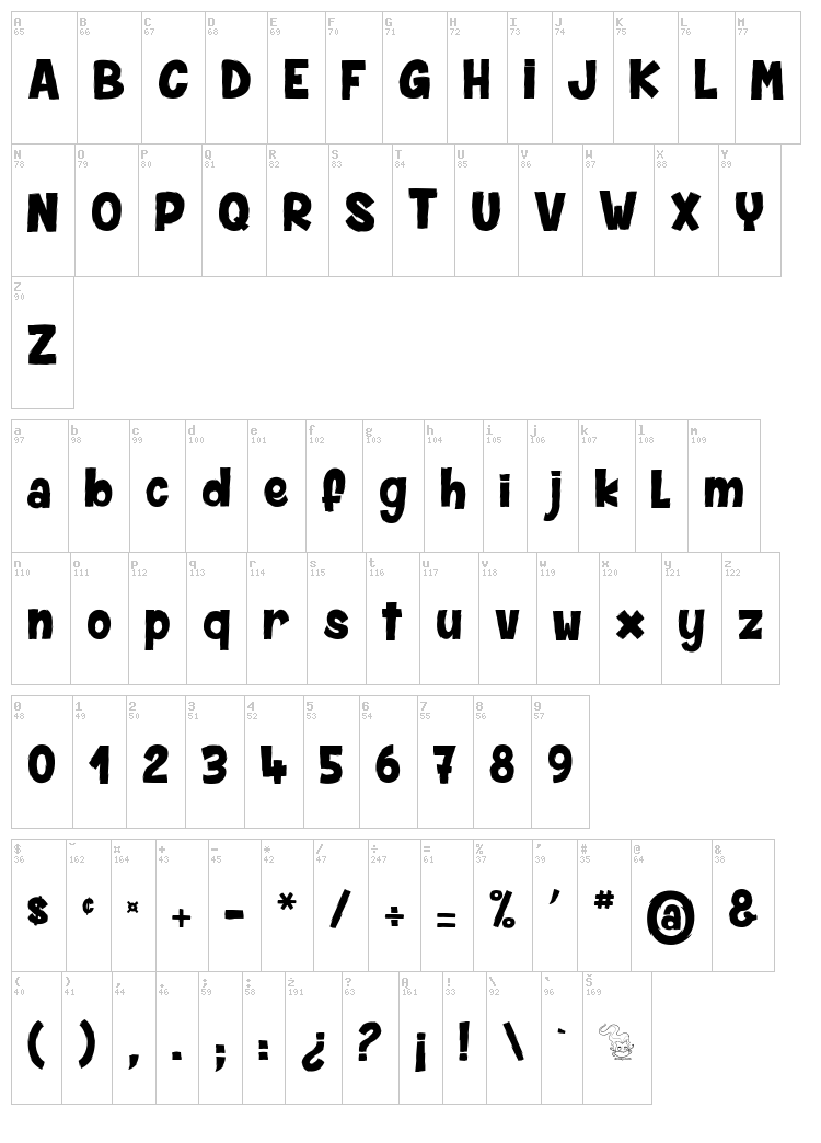 Spider Monkey font map